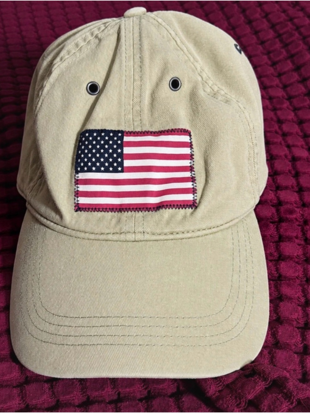 Abercrombie & Fitch Tan Baseball Cap with American Flag Patch